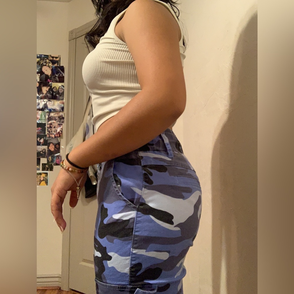 Blue and black camo cargo pants